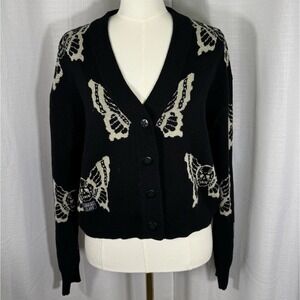 Lurking Class Women's Large Butterfly Skull Cardigan Sweater Whimsygoth Grunge